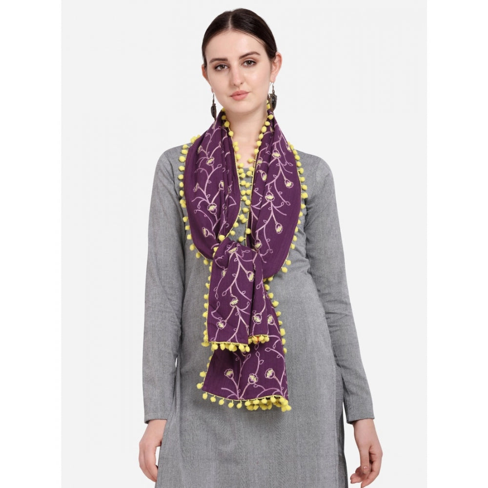 Women's Cotton Embroidered Dupatta (Purple, Length: 0.5 to 1 Mtr)