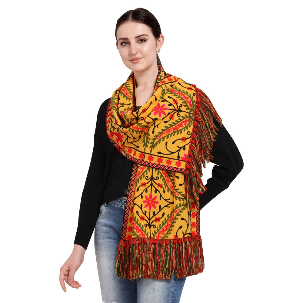 Women's Cotton Embroidered Muffler (Mustard, Length: 0.5 to 1 Mtr)