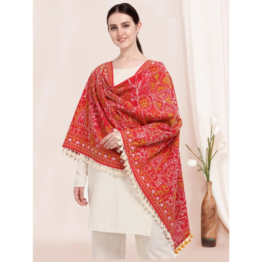 Women's Cotton Embroidered Dupatta (Red, Length: 0.5 to 1 Mtr)