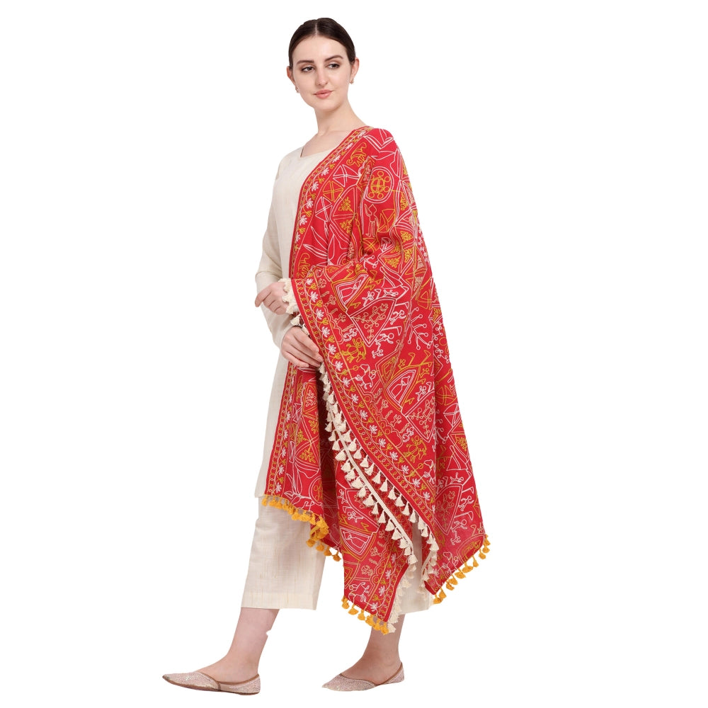 Women's Cotton Embroidered Dupatta (Red, Length: 0.5 to 1 Mtr)