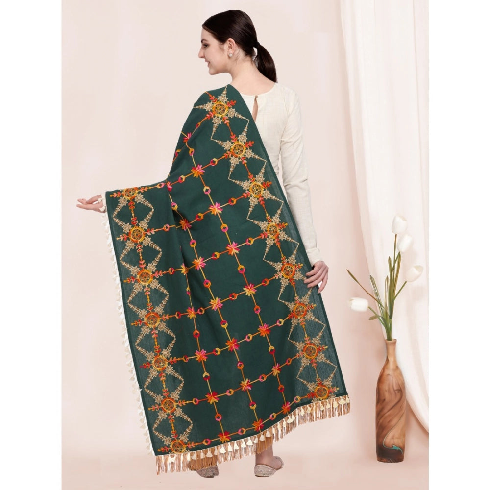 Women's Cotton Embroidered Dupatta (Green, Length: 0.5 to 1 Mtr)