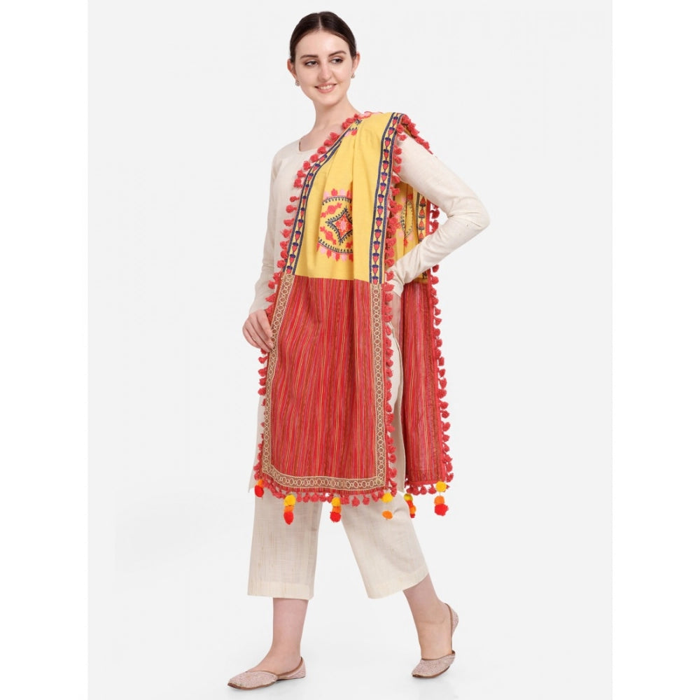 Women's Cotton Embroidered Dupatta (Yellow, Length: 1.5 to 2 Mtr)