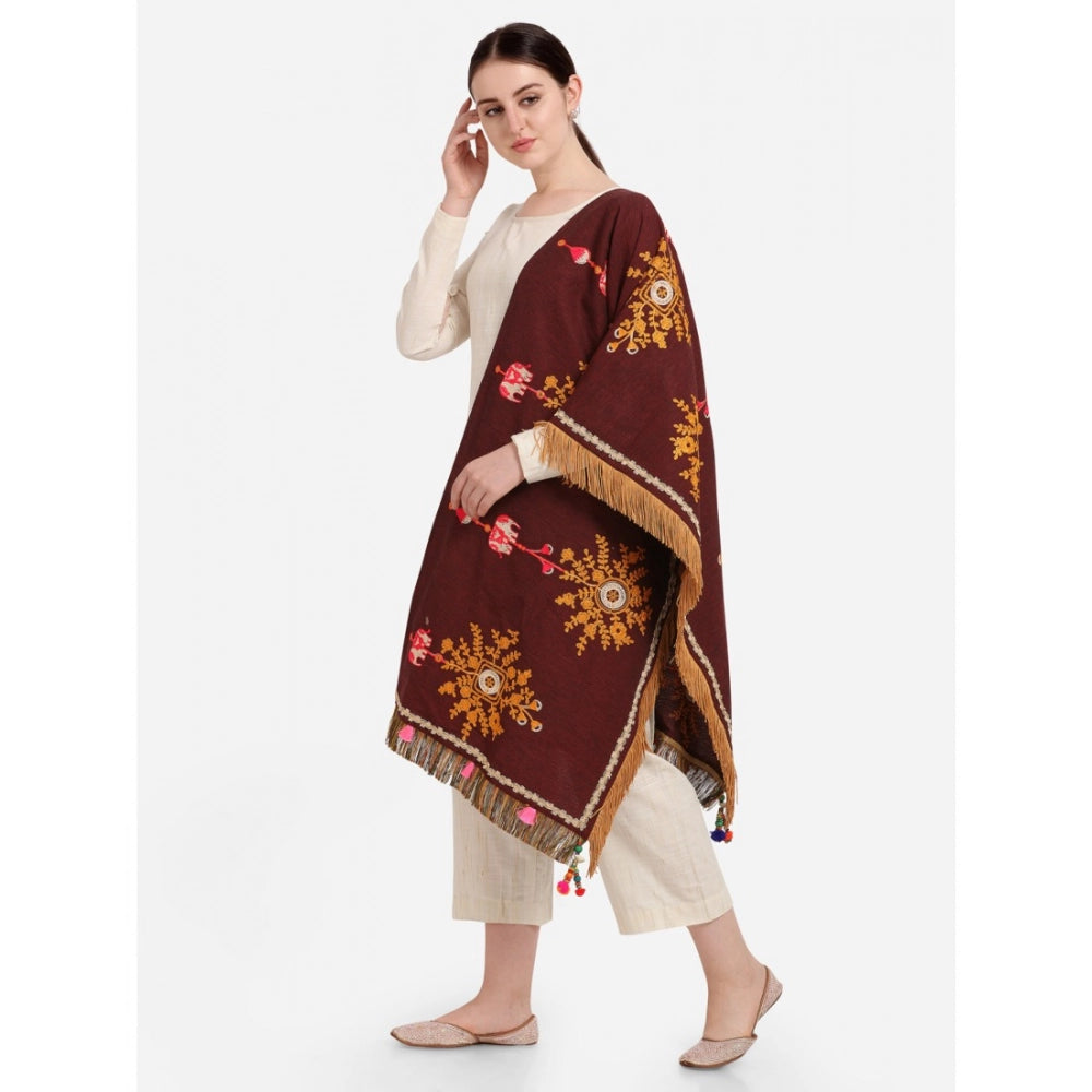 Women's Cotton Embroidered Dupatta (Maroon, Length: 1.5 to 2 Mtr)