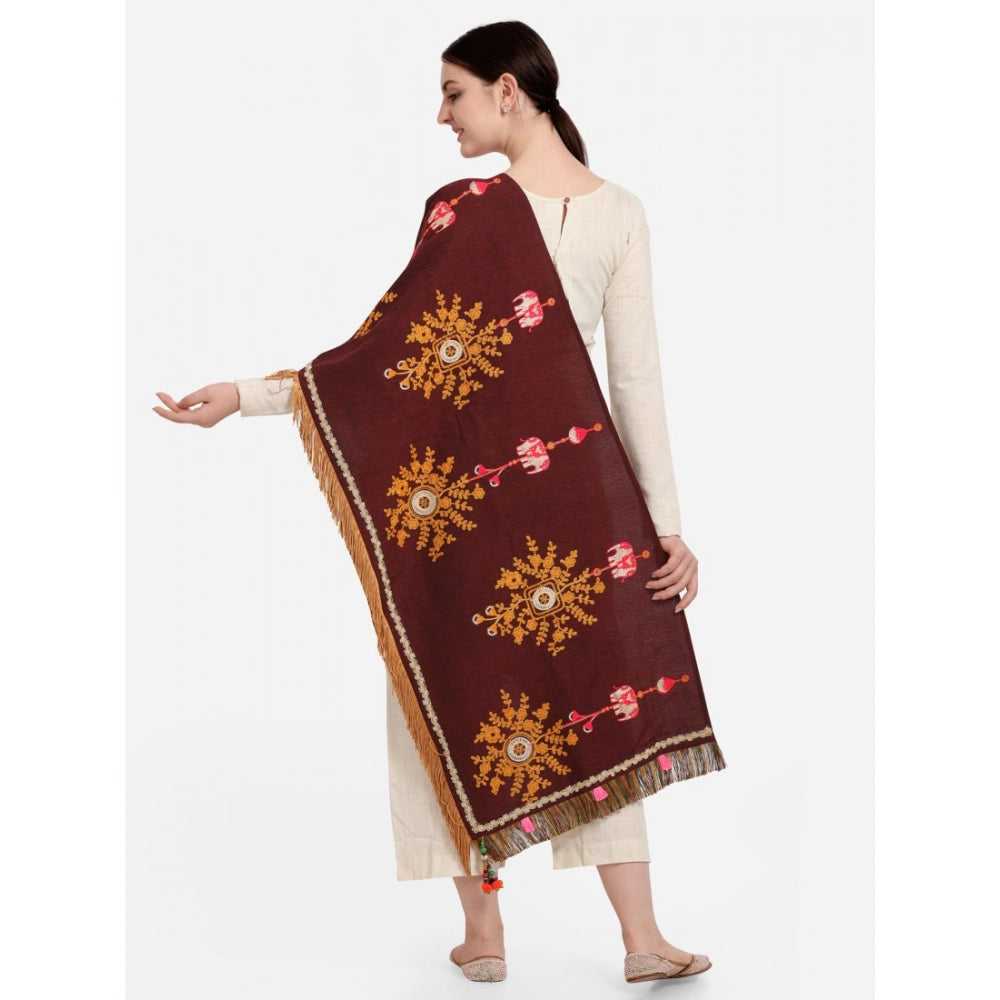 Women's Cotton Embroidered Dupatta (Maroon, Length: 1.5 to 2 Mtr)