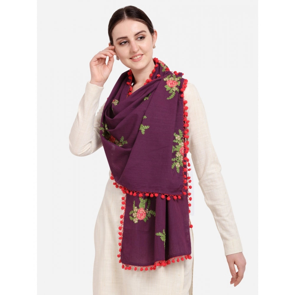 Women's Cotton Embroidered Dupatta (Purple, Length: 0.5 to 1 Mtr)