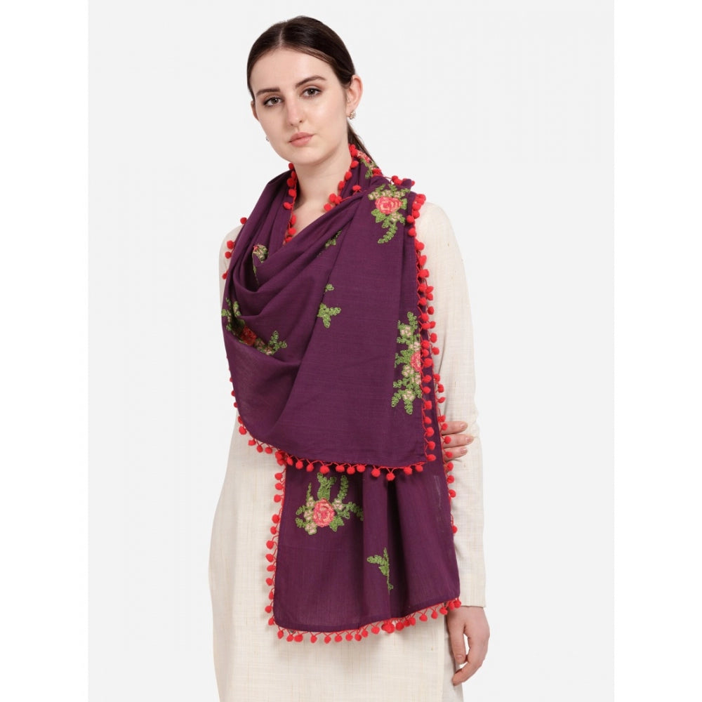 Women's Cotton Embroidered Dupatta (Purple, Length: 0.5 to 1 Mtr)