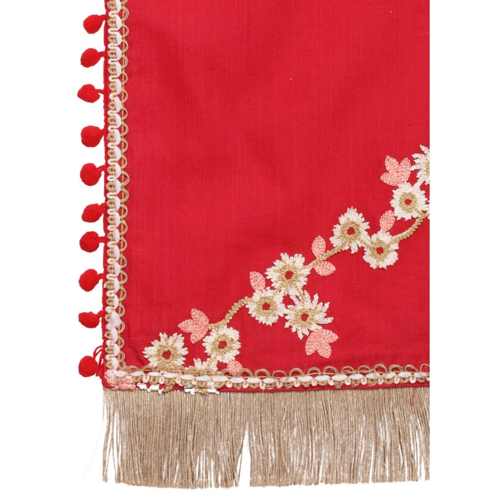 Women's Cotton Embroidered Dupatta (Red, Length: 0.5 to 1 Mtr)