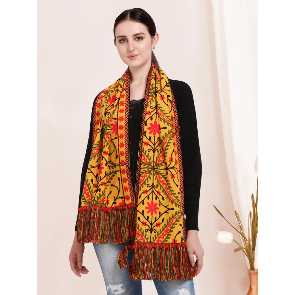 Women's Cotton Embroidered Muffler (Mustard, Length: 0.5 to 1 Mtr)