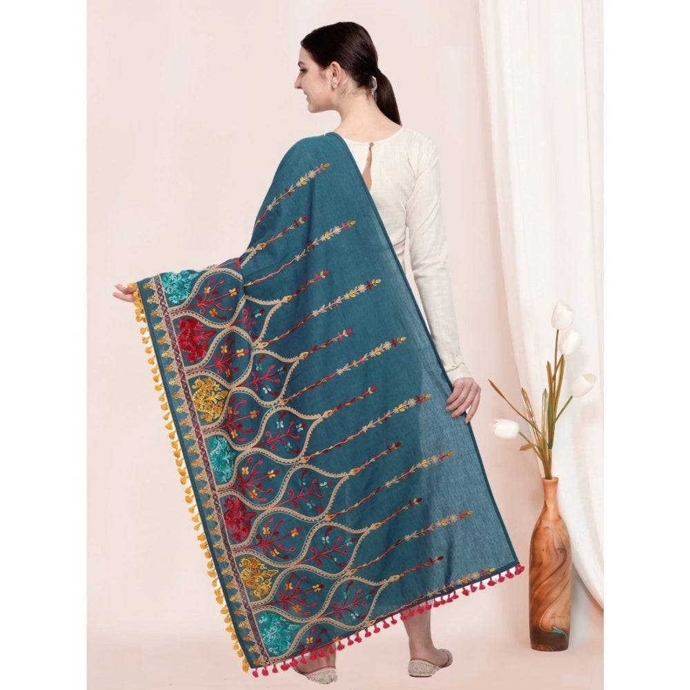 Women's Cotton Embroidered Dupatta (Turquoise, Length: 0.5 to 1 Mtr)