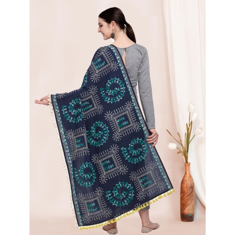 Women's Cotton Embroidered Dupatta (Navyblue, Length: 0.5 to 1 Mtr)