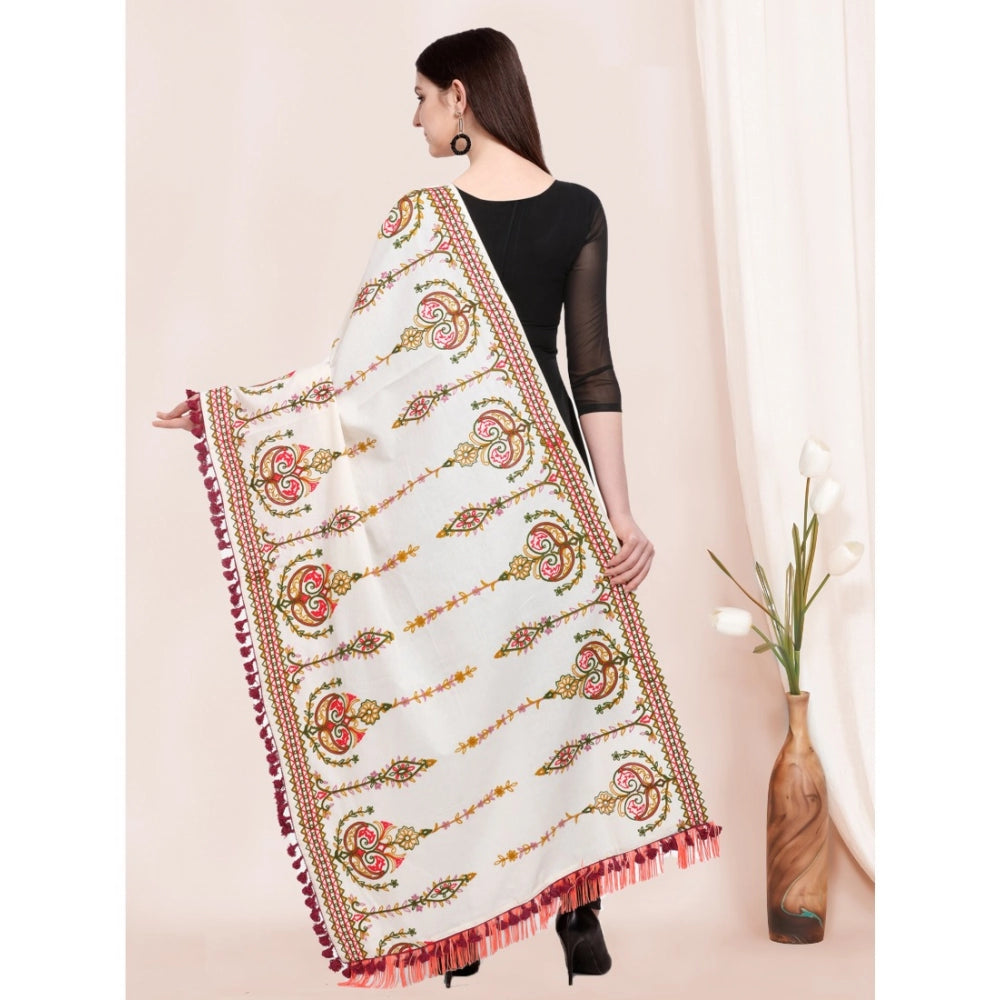 Women's Cotton Embroidered Dupatta (Off White, Length: 0.5 to 1 Mtr)