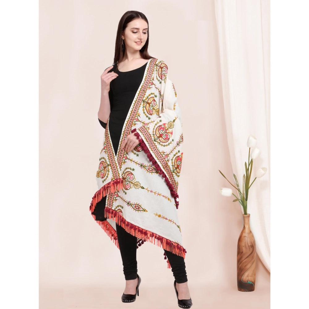 Women's Cotton Embroidered Dupatta (Off White, Length: 0.5 to 1 Mtr)