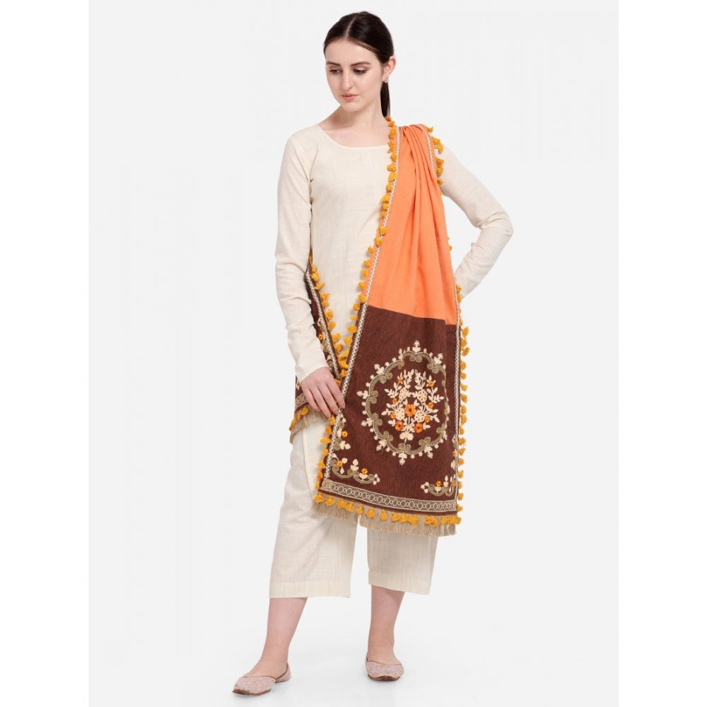 Women's Cotton Embroidered Dupatta (Peach, Length: 1.5 to 2 Mtr)