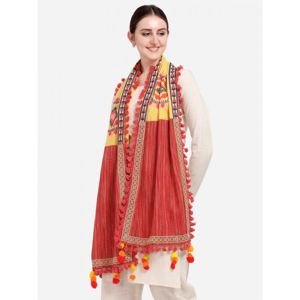 Women's Cotton Embroidered Dupatta (Yellow, Length: 1.5 to 2 Mtr)