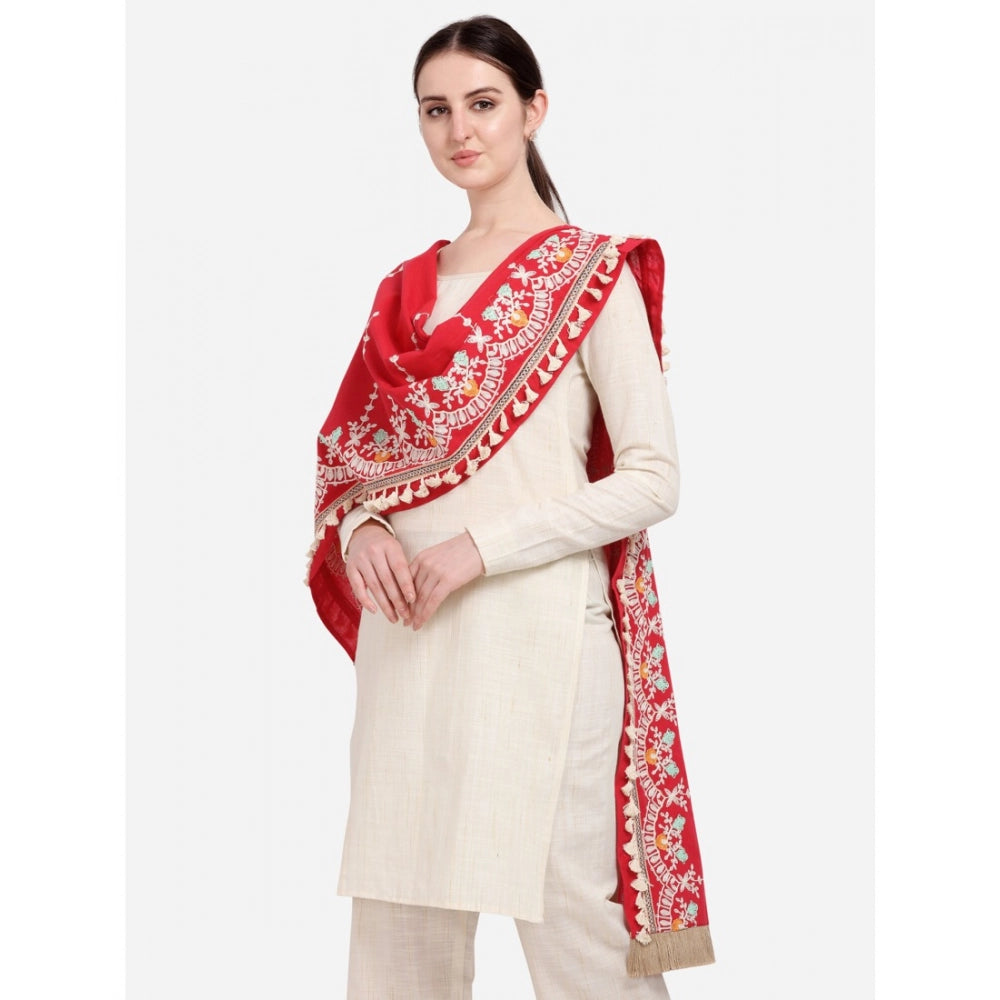 Women's Cotton Embroidered Dupatta (Red, Length: 1.5 to 2 Mtr)