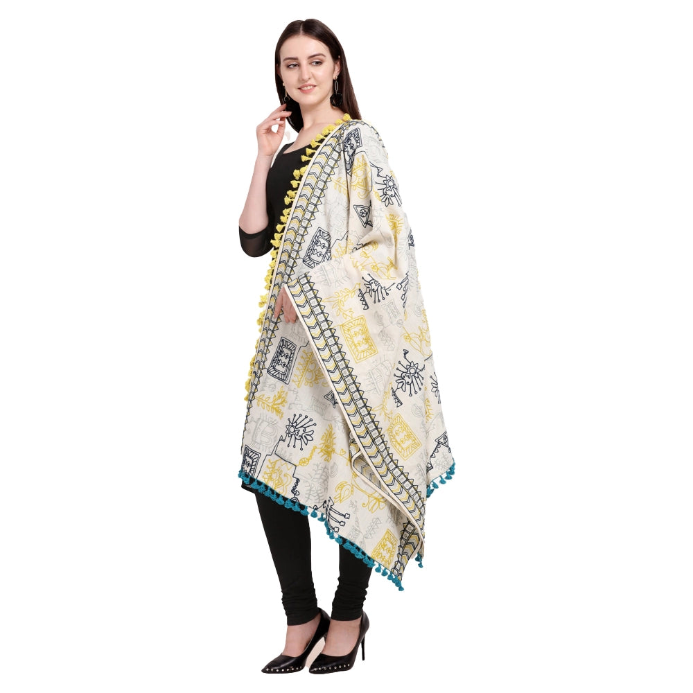 Women's Cotton Embroidered Dupatta (Off White, Length: 0.5 to 1 Mtr)