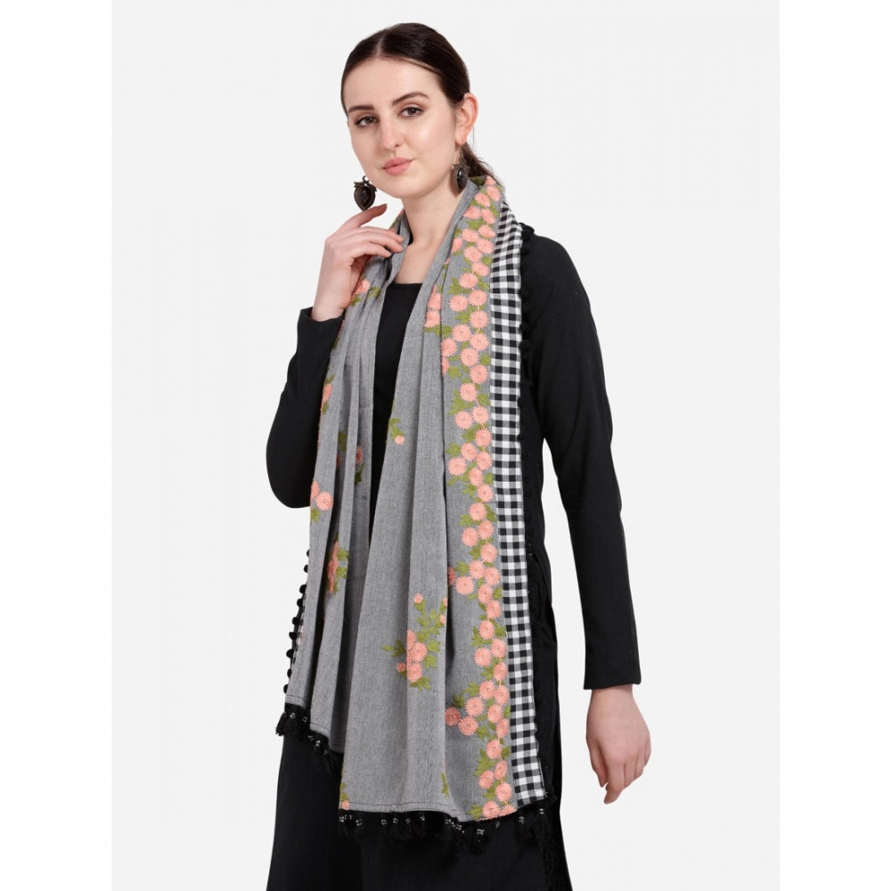 Women's Cotton Embroidered Dupatta (Gray, Length: 0.5 to 1 Mtr)