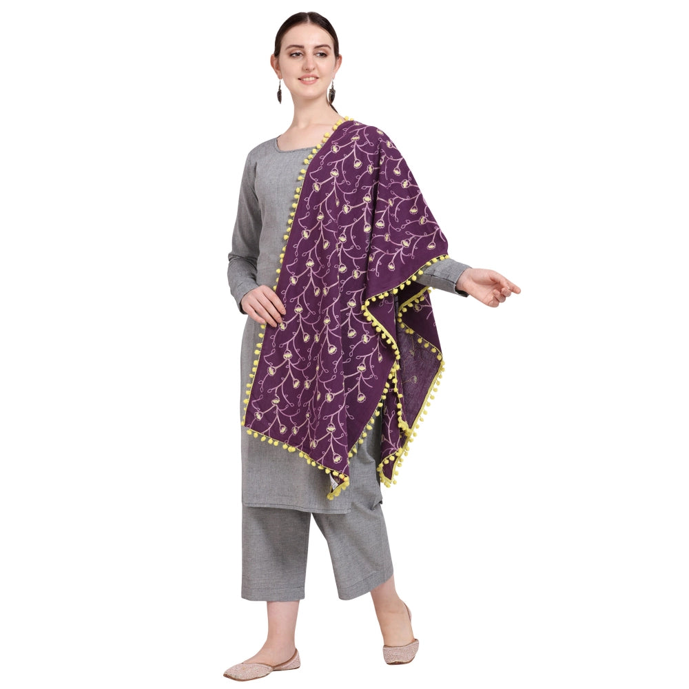 Women's Cotton Embroidered Dupatta (Purple, Length: 0.5 to 1 Mtr)