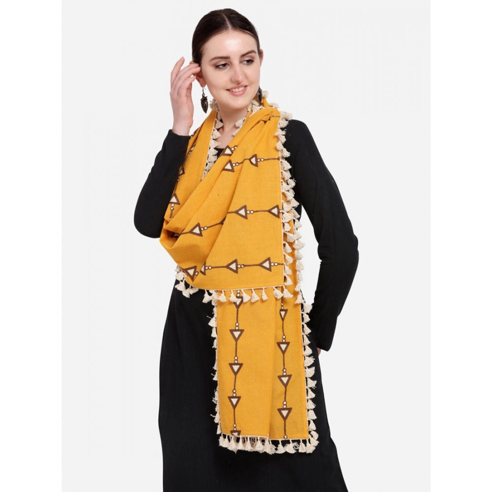 Women's Cotton Embroidered Dupatta (Mustuard, Length: 0.5 to 1 Mtr)