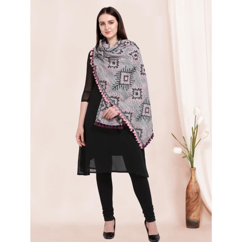 Women's Cotton Embroidered Dupatta (Gray, Length: 0.5 to 1 Mtr)