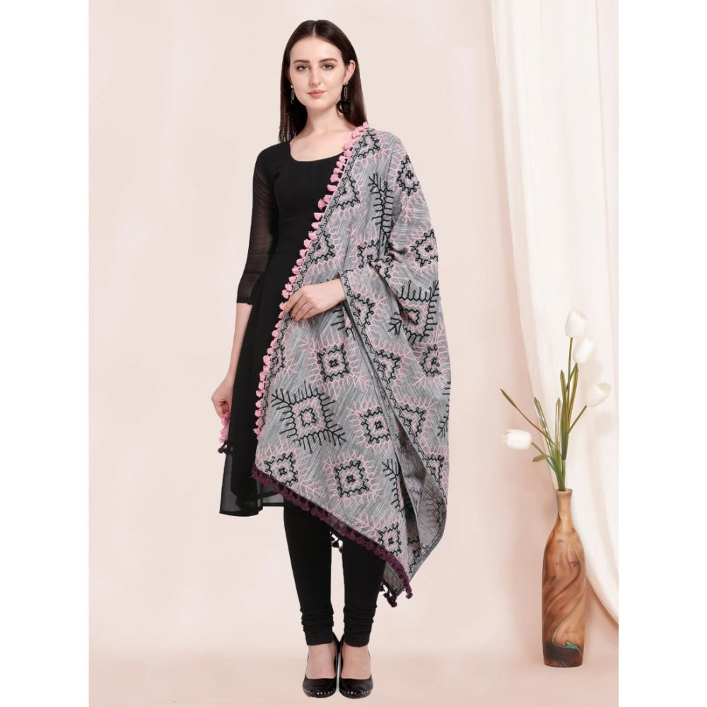 Women's Cotton Embroidered Dupatta (Gray, Length: 0.5 to 1 Mtr)