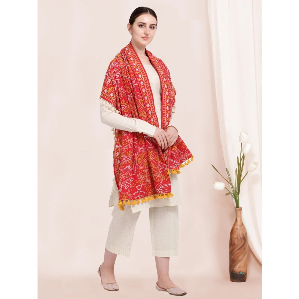 Women's Cotton Embroidered Dupatta (Red, Length: 0.5 to 1 Mtr)