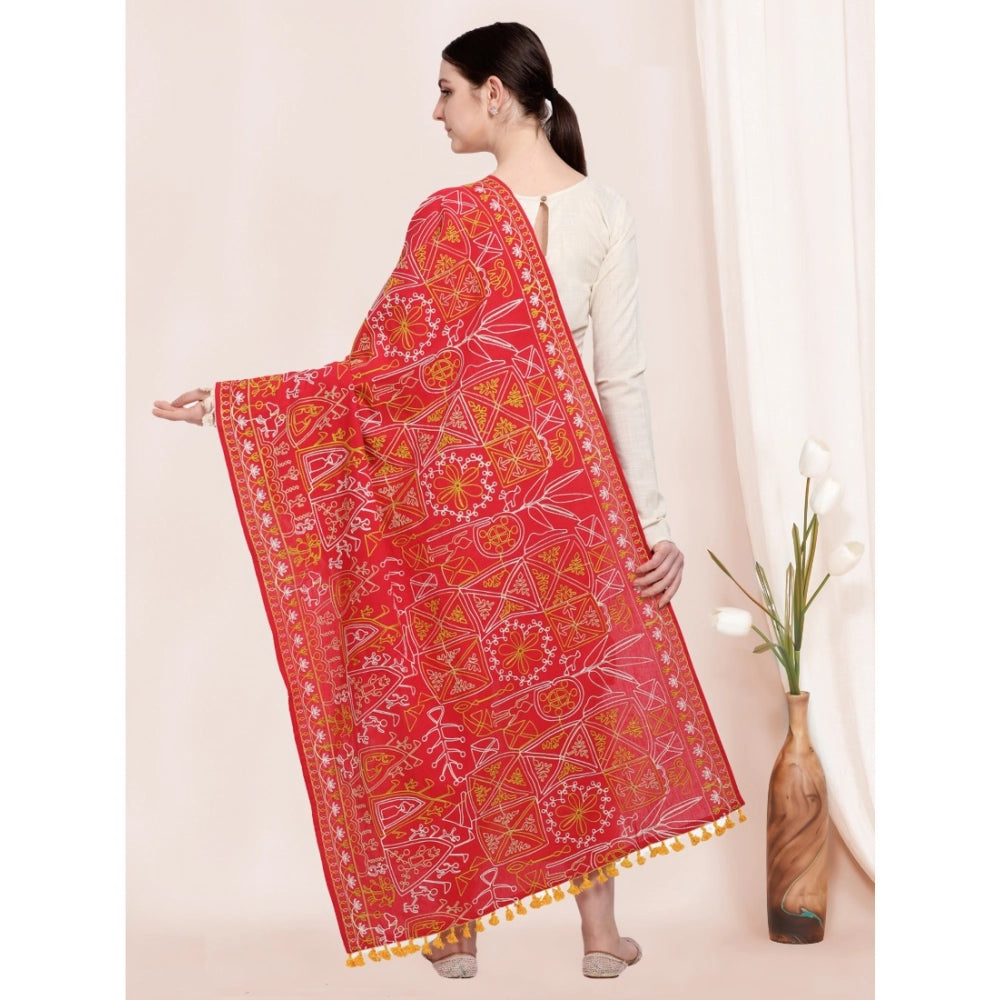 Women's Cotton Embroidered Dupatta (Red, Length: 0.5 to 1 Mtr)