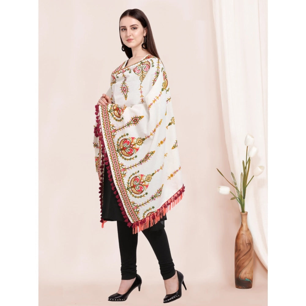 Women's Cotton Embroidered Dupatta (Off White, Length: 0.5 to 1 Mtr)