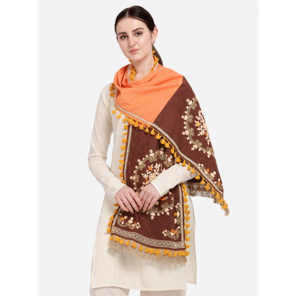 Women's Cotton Embroidered Dupatta (Peach, Length: 1.5 to 2 Mtr)