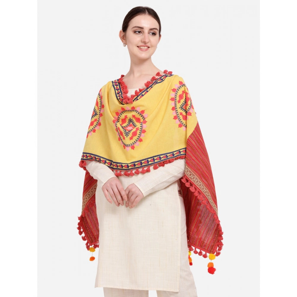 Women's Cotton Embroidered Dupatta (Yellow, Length: 1.5 to 2 Mtr)