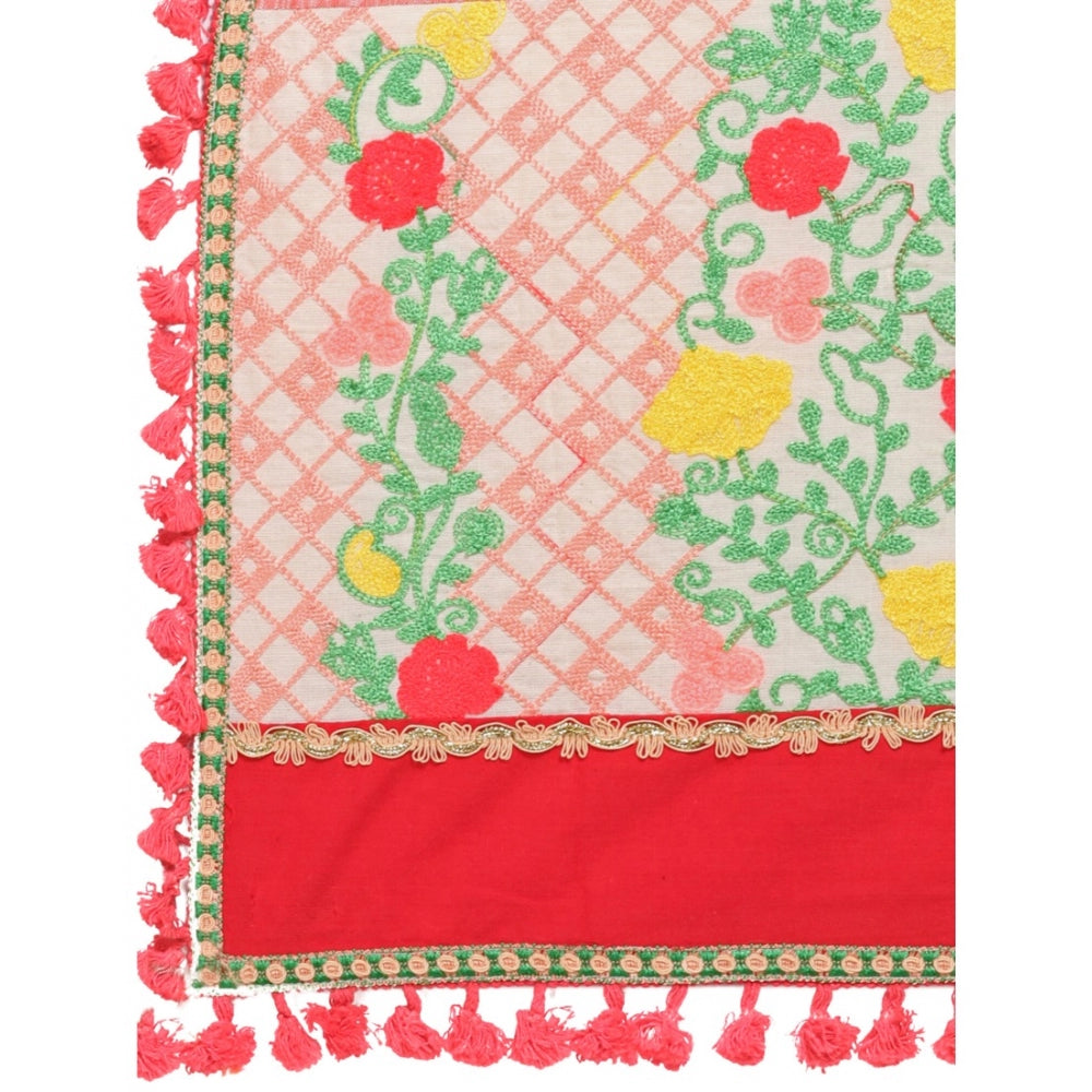 Women's Cotton Embroidered Dupatta (Peach, Length: 1.5 to 2 Mtr)