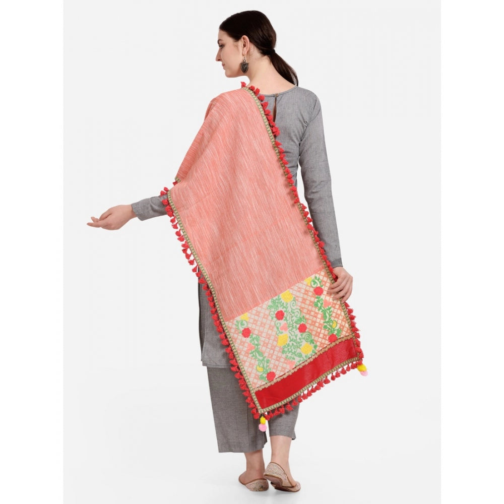 Women's Cotton Embroidered Dupatta (Peach, Length: 1.5 to 2 Mtr)