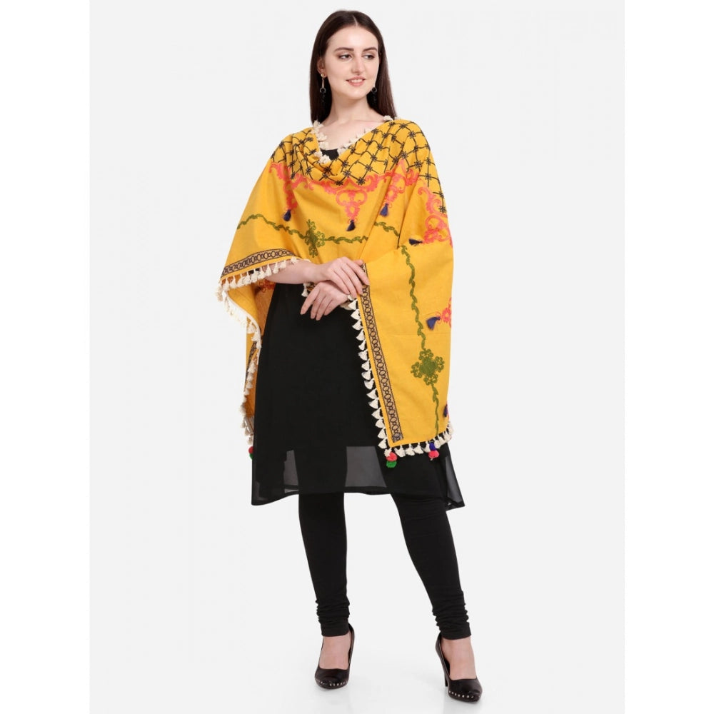 Women's Cotton Embroidered Dupatta (Mustuard, Length: 1.5 to 2 Mtr)