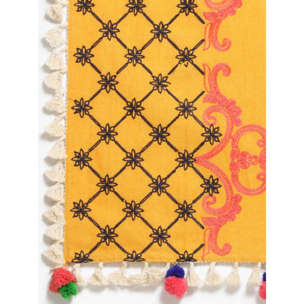 Women's Cotton Embroidered Dupatta (Mustuard, Length: 1.5 to 2 Mtr)