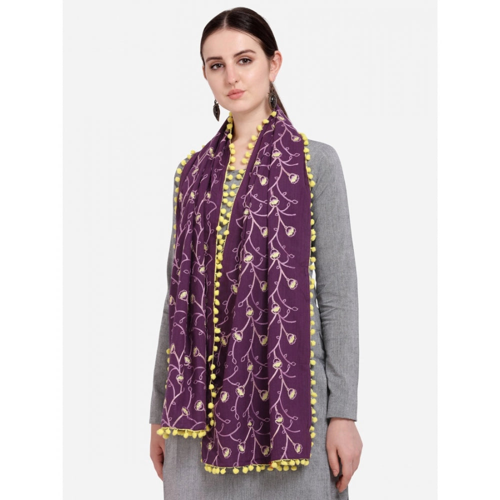 Women's Cotton Embroidered Dupatta (Purple, Length: 0.5 to 1 Mtr)