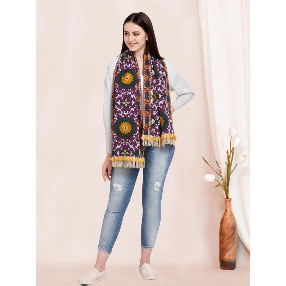 Women's Cotton Embroidered Muffler (Purple, Length: 0.5 to 1 Mtr)