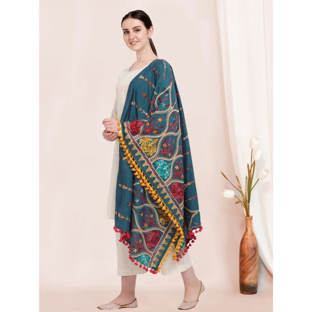 Women's Cotton Embroidered Dupatta (Turquoise, Length: 0.5 to 1 Mtr)