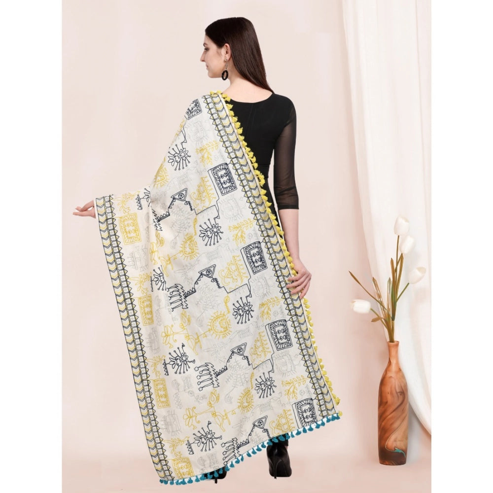 Women's Cotton Embroidered Dupatta (Off White, Length: 0.5 to 1 Mtr)