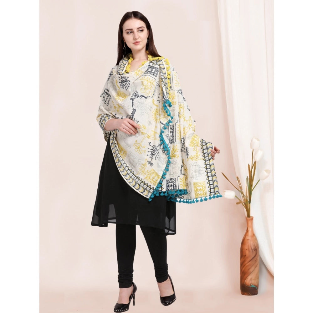 Women's Cotton Embroidered Dupatta (Off White, Length: 0.5 to 1 Mtr)