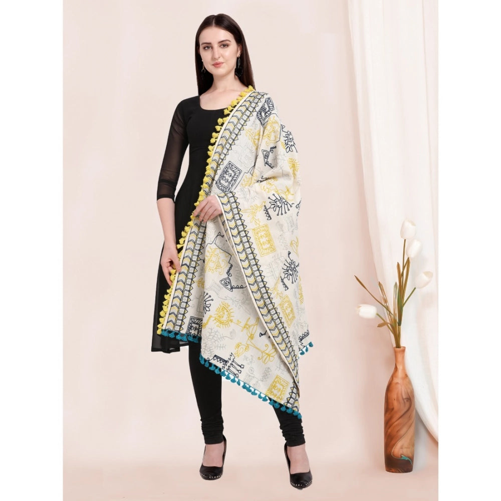 Women's Cotton Embroidered Dupatta (Off White, Length: 0.5 to 1 Mtr)