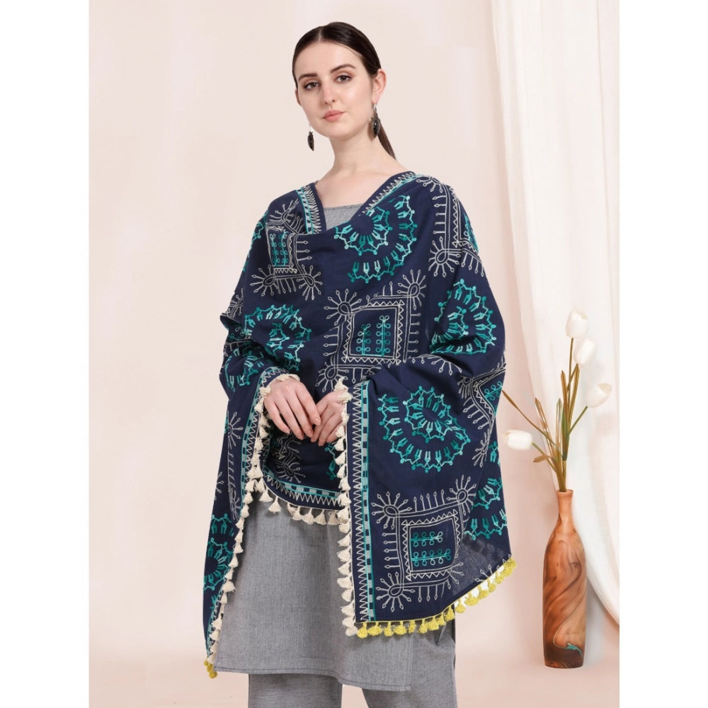 Women's Cotton Embroidered Dupatta (Navyblue, Length: 0.5 to 1 Mtr)