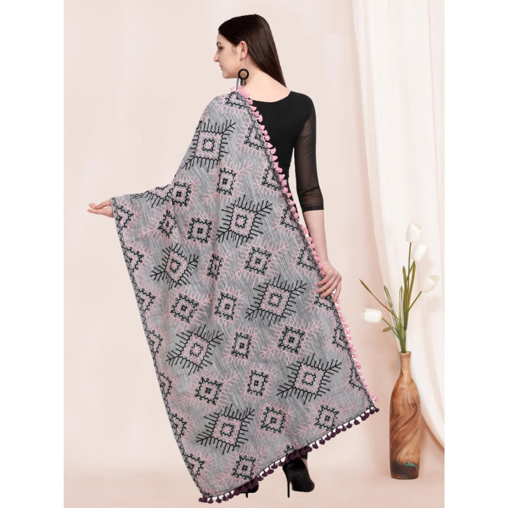 Women's Cotton Embroidered Dupatta (Gray, Length: 0.5 to 1 Mtr)