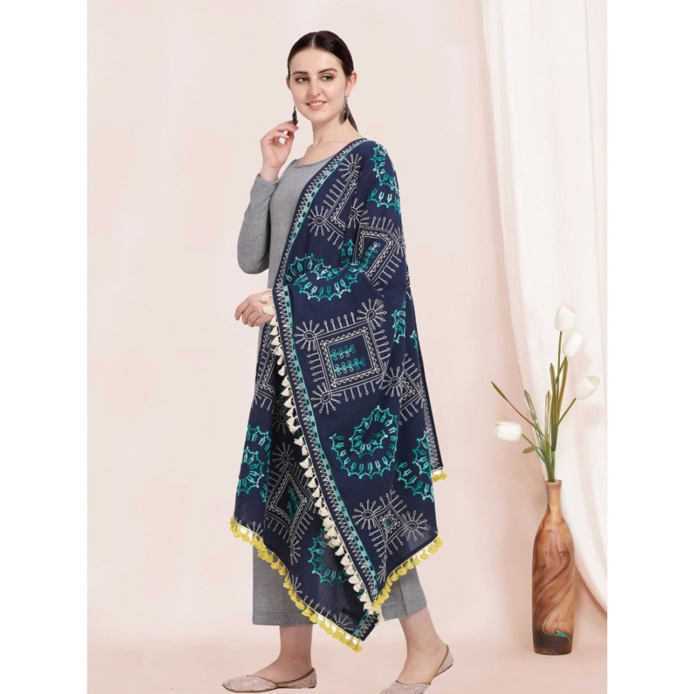 Women's Cotton Embroidered Dupatta (Navyblue, Length: 0.5 to 1 Mtr)