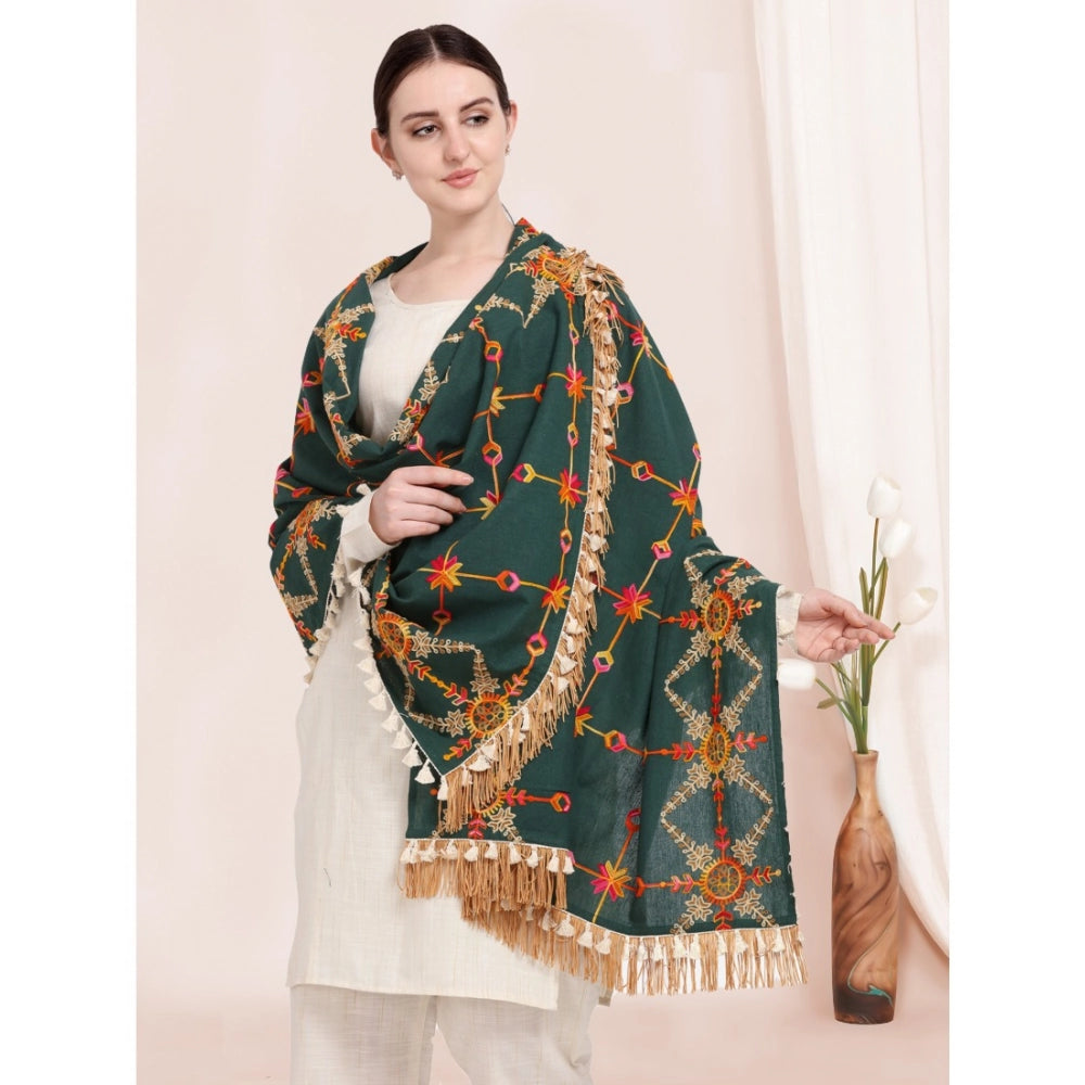 Women's Cotton Embroidered Dupatta (Green, Length: 0.5 to 1 Mtr)