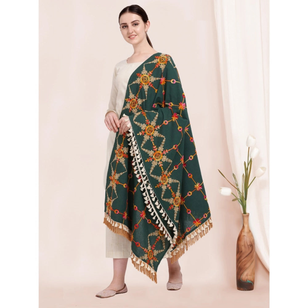 Women's Cotton Embroidered Dupatta (Green, Length: 0.5 to 1 Mtr)