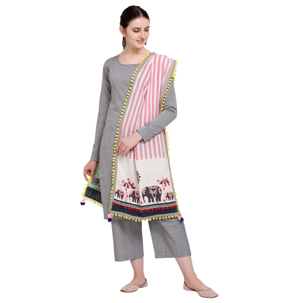 Women's Cotton Embroidered Dupatta (Off White, Length: 1.5 to 2 Mtr)