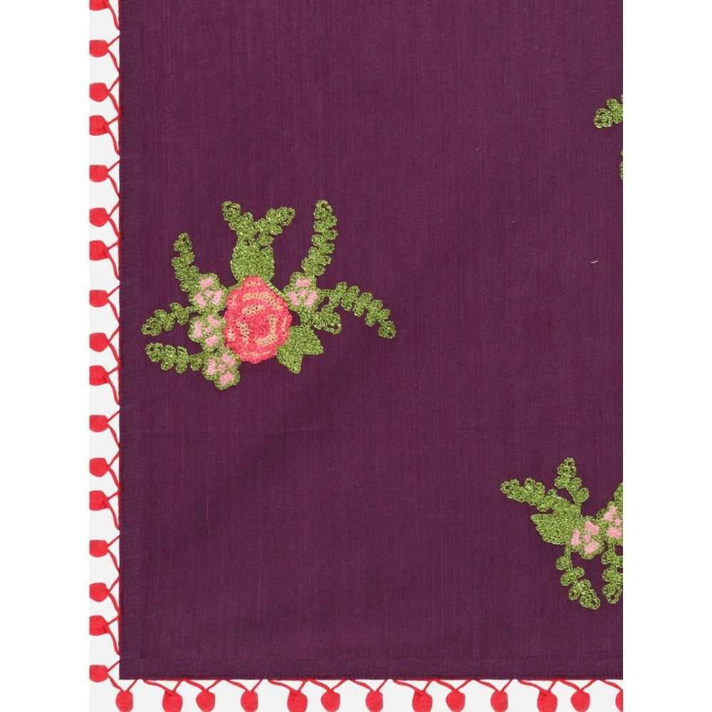 Women's Cotton Embroidered Dupatta (Purple, Length: 0.5 to 1 Mtr)