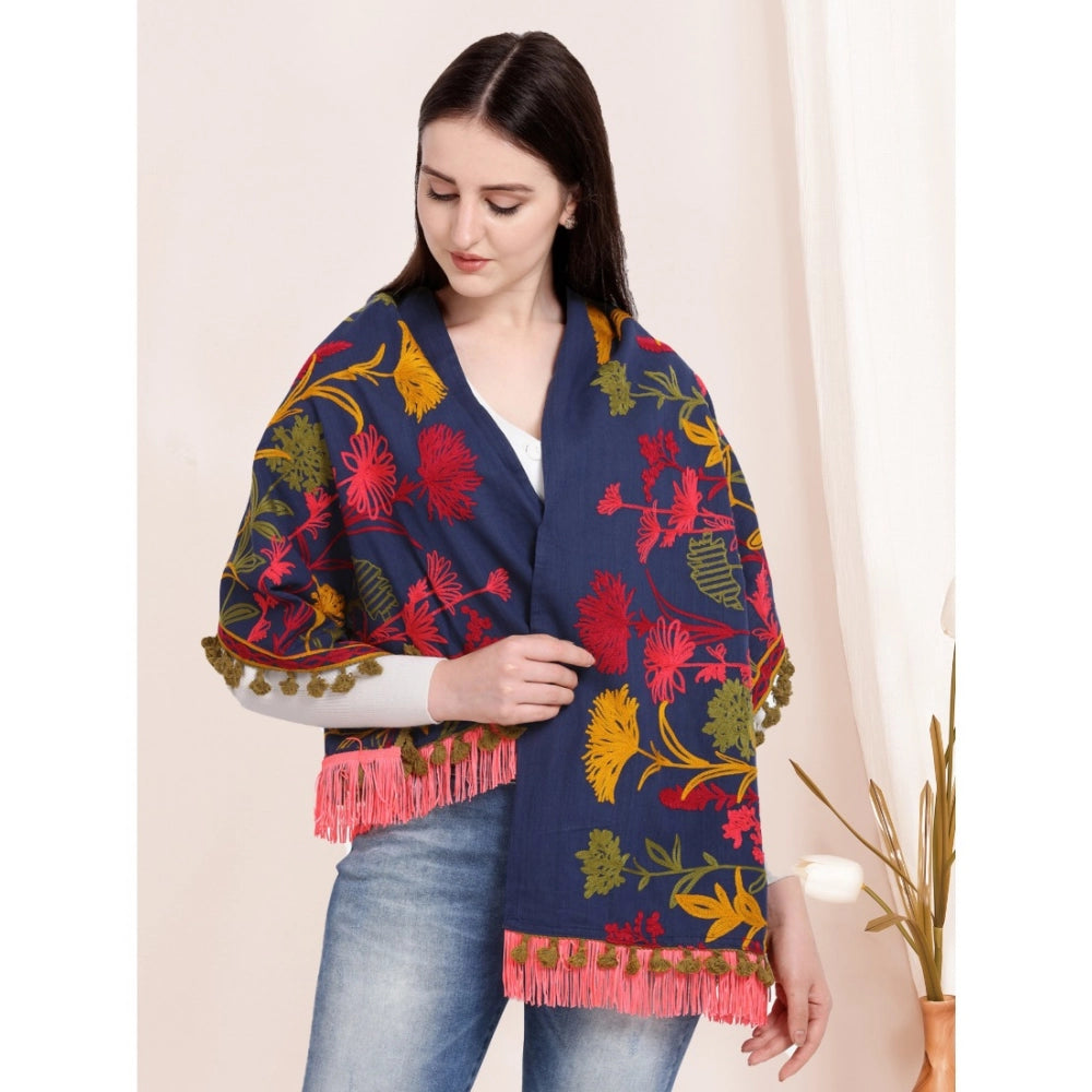 Women's Cotton Embroidered Muffler (Navyblue, Length: 0.5 to 1 Mtr)