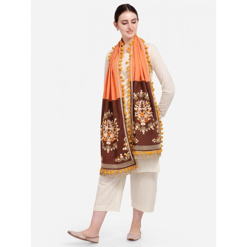 Women's Cotton Embroidered Dupatta (Peach, Length: 1.5 to 2 Mtr)