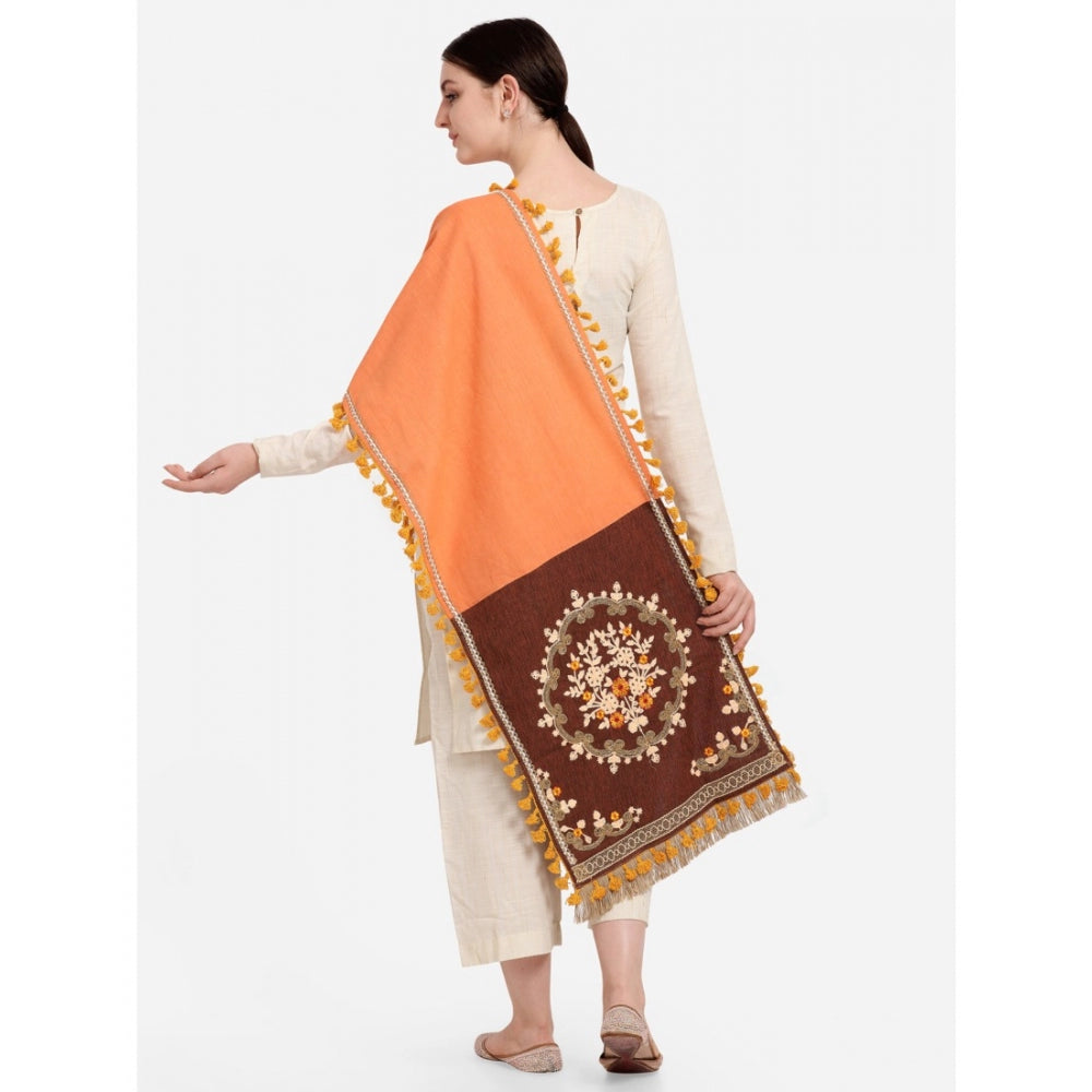 Women's Cotton Embroidered Dupatta (Peach, Length: 1.5 to 2 Mtr)